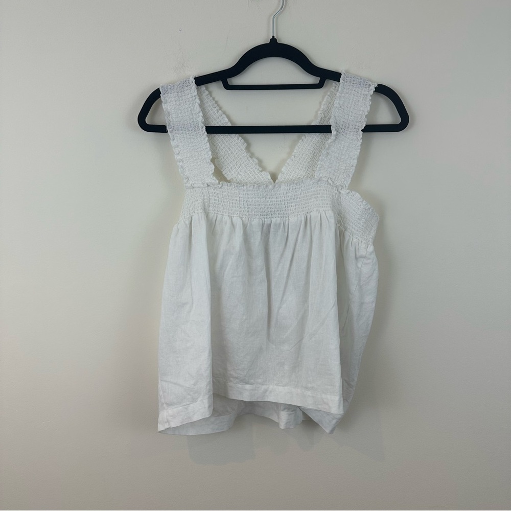 Saks Fifth Avenue White Smocked Strap Sleeveless Blouse Size Large Women's